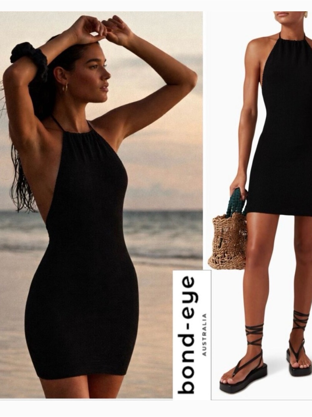NWT Bond-eye Imogen dress Black eco Halter Backless Bodycon 0/S